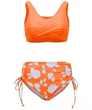 Bottoms Swimsuits for Women Plus Size Two Piece Bikini Set High Waisted Tie Side Bottom Swimsuits - Orange - CI197HHQXCZ