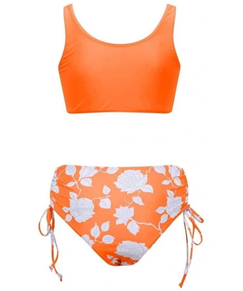 Bottoms Swimsuits for Women Plus Size Two Piece Bikini Set High Waisted Tie Side Bottom Swimsuits - Orange - CI197HHQXCZ