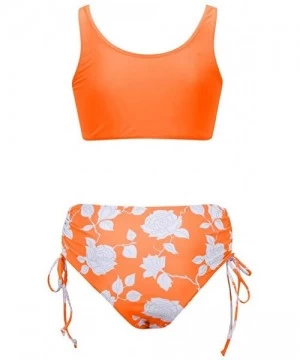 Bottoms Swimsuits for Women Plus Size Two Piece Bikini Set High Waisted Tie Side Bottom Swimsuits - Orange - CI197HHQXCZ