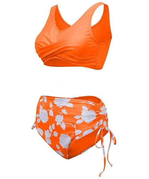 Bottoms Swimsuits for Women Plus Size Two Piece Bikini Set High Waisted Tie Side Bottom Swimsuits - Orange - CI197HHQXCZ