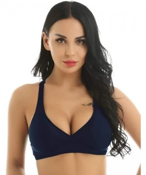 Tankinis Women Active Swimwear Tops Adjustabe Straps Back Criss-Cross Padded Bikini Top - Navy_blue - CI18U82D9XA