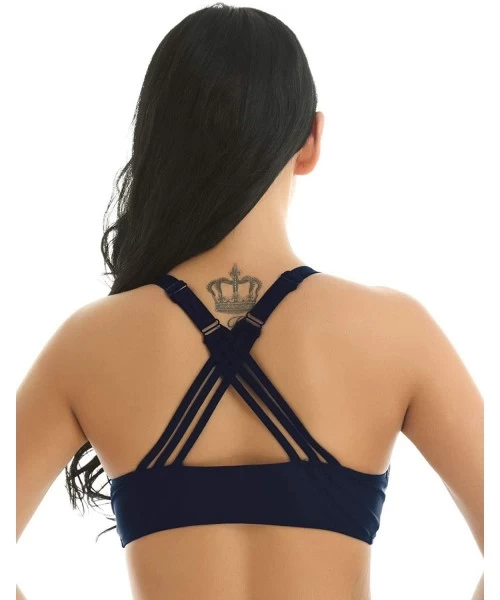 Tankinis Women Active Swimwear Tops Adjustabe Straps Back Criss-Cross Padded Bikini Top - Navy_blue - CI18U82D9XA