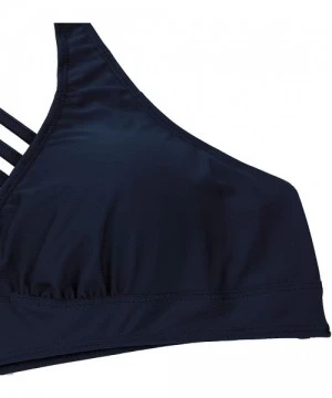 Tankinis Women Active Swimwear Tops Adjustabe Straps Back Criss-Cross Padded Bikini Top - Navy_blue - CI18U82D9XA