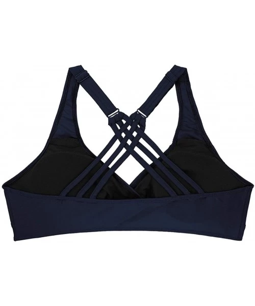 Tankinis Women Active Swimwear Tops Adjustabe Straps Back Criss-Cross Padded Bikini Top - Navy_blue - CI18U82D9XA