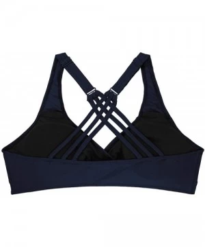 Tankinis Women Active Swimwear Tops Adjustabe Straps Back Criss-Cross Padded Bikini Top - Navy_blue - CI18U82D9XA