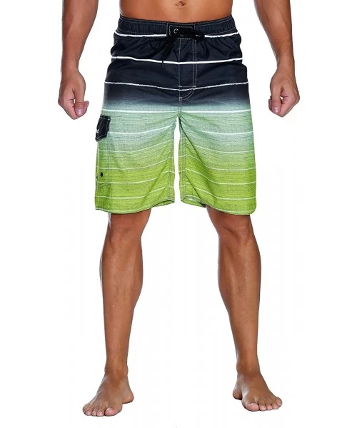 Trunks Men's Beachwear Summer Holiday Swim Trunks Quick Dry Striped - Sharp Green - CP185RERXI3