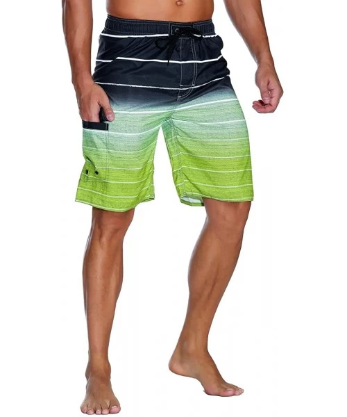 Trunks Men's Beachwear Summer Holiday Swim Trunks Quick Dry Striped - Sharp Green - CP185RERXI3