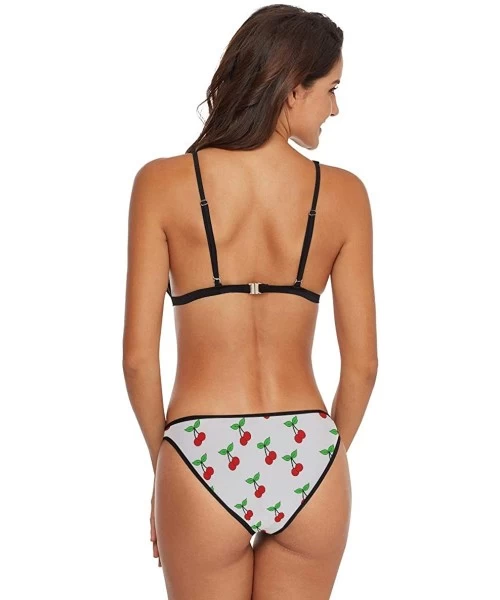 Sets Women's Sexy Swimsuit 2 Piece Bikini Set Skulls with Red Flowers Swimwear Bathing Suit - Red Cherry Pattern - CG18USH8ZTN