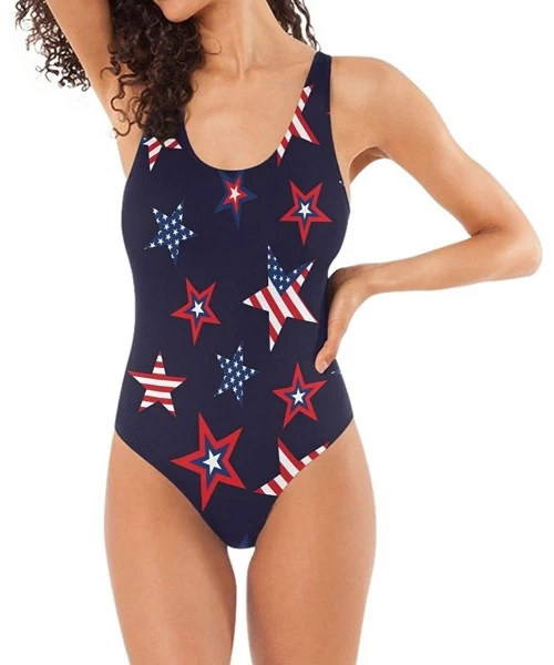 Racing American Flag Stars Pattern Swimwear for Women Girl One Piece Bathing Suit Tummy Control Backless Swimsuit Tankini Bik...