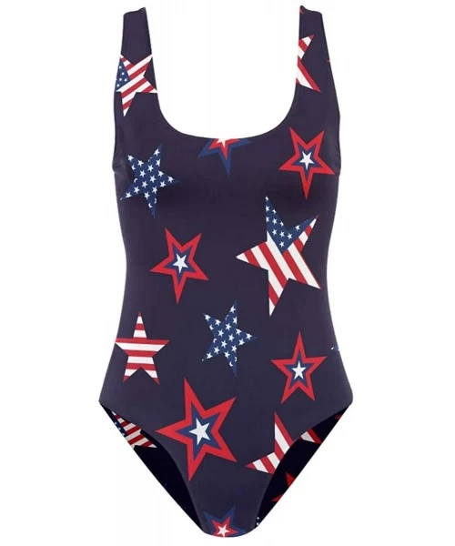 Racing American Flag Stars Pattern Swimwear for Women Girl One Piece Bathing Suit Tummy Control Backless Swimsuit Tankini Bik...