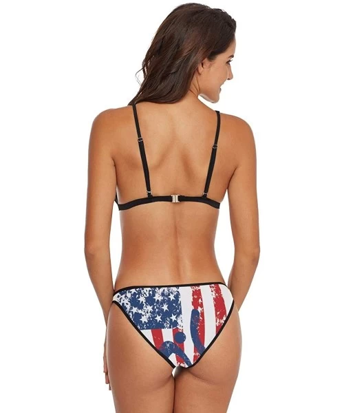 Sets Women's Thin Blue Line Love Police Wife Bikini Swimsuit Triangle Two Piece Bikini Swimwear American Flag Wrestling Gift ...