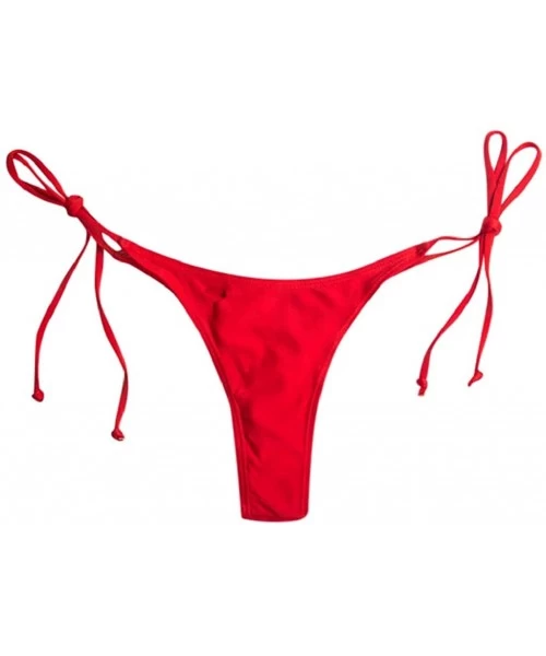 Tankinis Women's Tie Side Bikini Bottom Heart Cut Out Sexy Brazilian Thong Low Rise Solid Beachwear Swimwear - Red - CM19446EA75