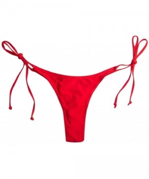 Tankinis Women's Tie Side Bikini Bottom Heart Cut Out Sexy Brazilian Thong Low Rise Solid Beachwear Swimwear - Red - CM19446EA75