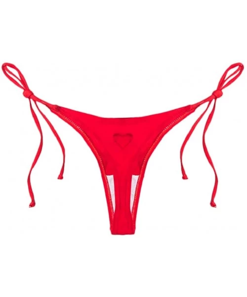 Tankinis Women's Tie Side Bikini Bottom Heart Cut Out Sexy Brazilian Thong Low Rise Solid Beachwear Swimwear - Red - CM19446EA75