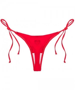 Tankinis Women's Tie Side Bikini Bottom Heart Cut Out Sexy Brazilian Thong Low Rise Solid Beachwear Swimwear - Red - CM19446EA75