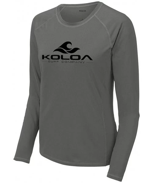 Rash Guards Ladies Classic Wave Logo UPF 50 Rashguard Long Sleeve Tees - Dark Smoke Grey / Black Logo - C51948C7DD6