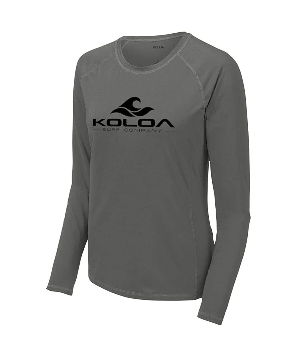 Rash Guards Ladies Classic Wave Logo UPF 50 Rashguard Long Sleeve Tees - Dark Smoke Grey / Black Logo - C51948C7DD6