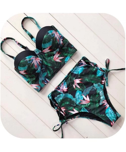 Sets Sexy Floral Print High Waist Swimsuit Bikini Push Up Swimwear Women Vintage Biquini Bathing Suit Maillot De Bain - Flora...