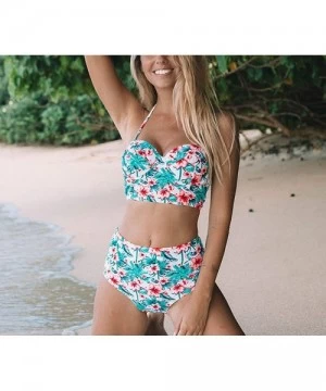 Sets Sexy Floral Print High Waist Swimsuit Bikini Push Up Swimwear Women Vintage Biquini Bathing Suit Maillot De Bain - Flora...