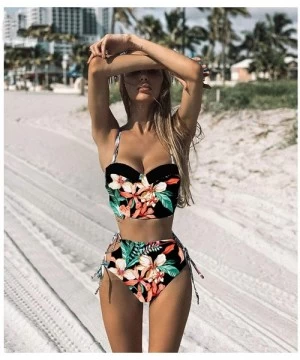 Sets Sexy Floral Print High Waist Swimsuit Bikini Push Up Swimwear Women Vintage Biquini Bathing Suit Maillot De Bain - Flora...