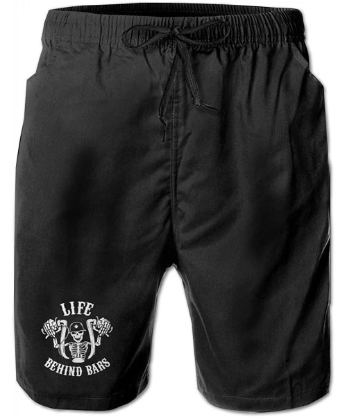 Board Shorts Life Behind Bars Motorcycle Biker Mens Summer Beach Shorts-Casual Shorts Beach Shorts Comfortable Shorts - White...