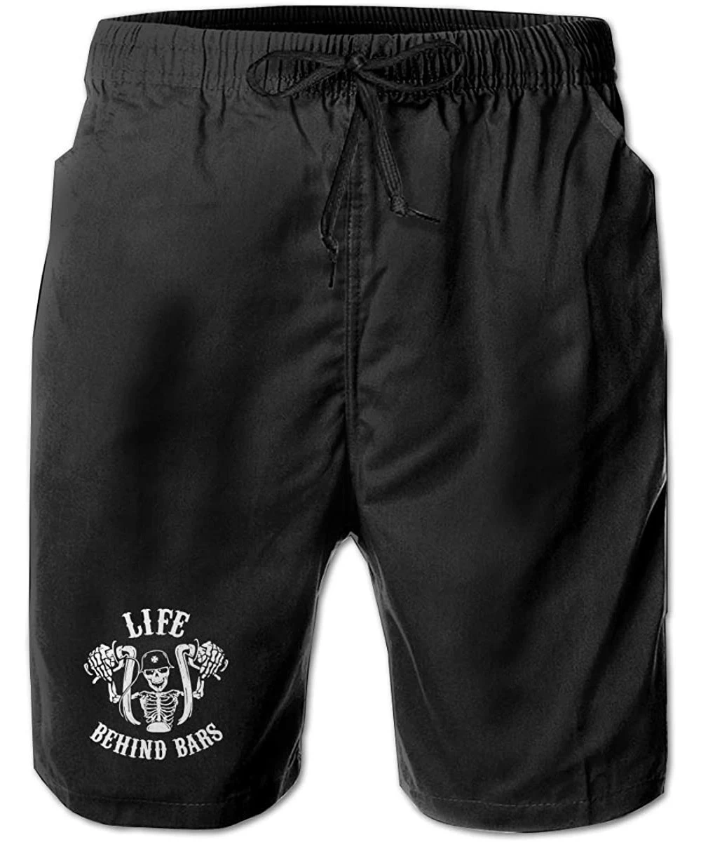 Board Shorts Life Behind Bars Motorcycle Biker Mens Summer Beach Shorts-Casual Shorts Beach Shorts Comfortable Shorts - White...