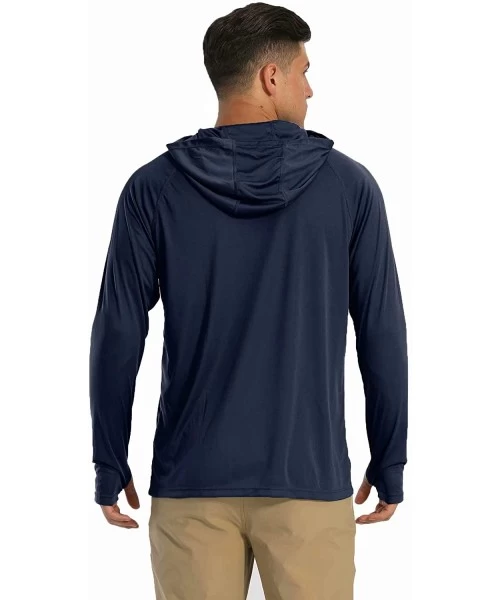 Rash Guards Men's Hooded UPF 50+ Sun Protection T Shirts Long Sleeve Athletic Fishing Shirts Rash Guards - Navy - CD199SD8RQ2