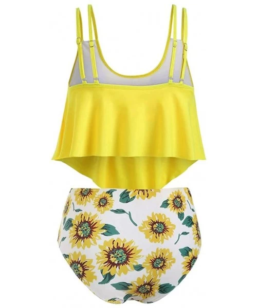 Sets Sunflower Tankini Swimsuits- High Waisted Swim Bottom with Ruffle Bandeau Top Beach Bikini Hot Boho Swimwear Only Left -...