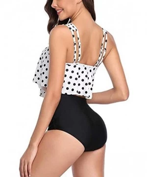 Sets Women Two Pieces Bathing Suits Dot Print Tops Ruffles High Waisted Bottom Bikini Set Swimwear Swimsuit - Black - CB1960D...