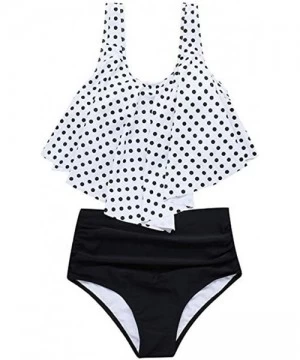 Sets Women Two Pieces Bathing Suits Dot Print Tops Ruffles High Waisted Bottom Bikini Set Swimwear Swimsuit - Black - CB1960D...