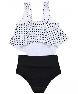 Sets Women Two Pieces Bathing Suits Dot Print Tops Ruffles High Waisted Bottom Bikini Set Swimwear Swimsuit - Black - CB1960D...