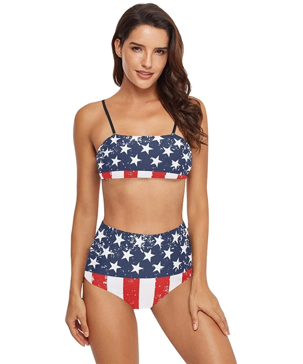 Sets Womens 2 Piece Swimsuits High Waisted Bathing Suits Bikini Set - American Flag - CS18UG4E7GL