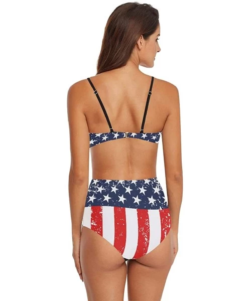 Sets Womens 2 Piece Swimsuits High Waisted Bathing Suits Bikini Set - American Flag - CS18UG4E7GL