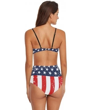 Sets Womens 2 Piece Swimsuits High Waisted Bathing Suits Bikini Set - American Flag - CS18UG4E7GL