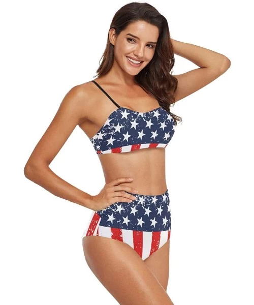 Sets Womens 2 Piece Swimsuits High Waisted Bathing Suits Bikini Set - American Flag - CS18UG4E7GL