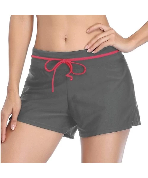 Bottoms Women Swimsuits Shorts Side Split Adjustable Boy Shorts Beach Tummy Control Swimwear Trunks - Grey/Red - C11945Z7OE7