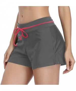 Bottoms Women Swimsuits Shorts Side Split Adjustable Boy Shorts Beach Tummy Control Swimwear Trunks - Grey/Red - C11945Z7OE7