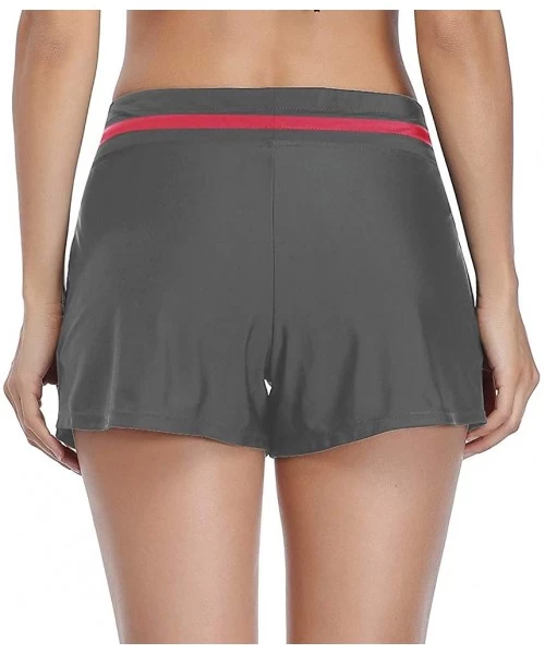 Bottoms Women Swimsuits Shorts Side Split Adjustable Boy Shorts Beach Tummy Control Swimwear Trunks - Grey/Red - C11945Z7OE7