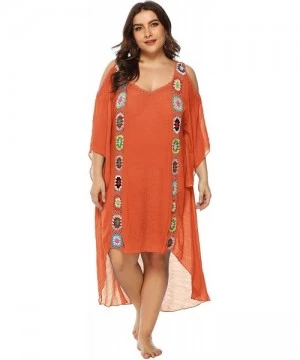 Cover-Ups Women Bathing Suit Cover Ups Swimsuit Coverups Dress Soft Crochet Bikini Beach Cover Ups - Orange-2xl - CA18UXRXNSD