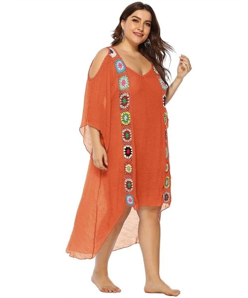 Cover-Ups Women Bathing Suit Cover Ups Swimsuit Coverups Dress Soft Crochet Bikini Beach Cover Ups - Orange-2xl - CA18UXRXNSD