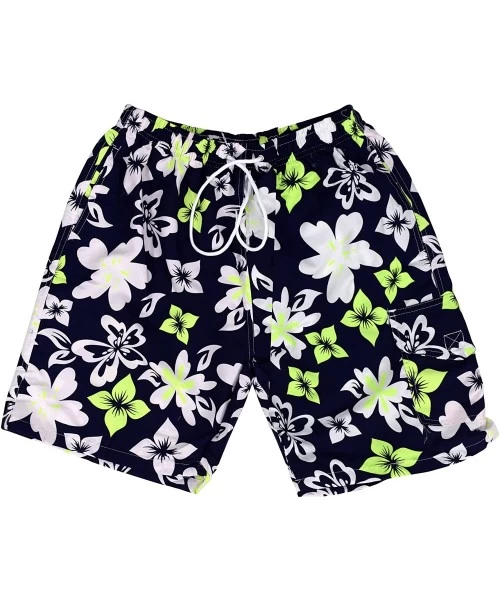 Board Shorts Mens Surfing Shorts Trunks Beach Board Shorts - Black Fluorescent Green - CO182KAG0IC