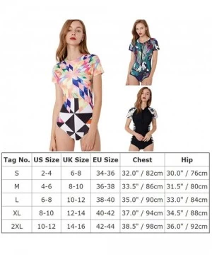 One-Pieces Women Short Sleeve One Piece Floral Swimwear Padded Bathing Suit Beach Monokini - 3 Black - CO18QCWK5QH