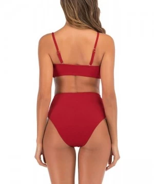 Sets Women's Two Piece Swimsuit Removable Straps Padded Bandeau Bathing Suits High Waist Bikini Set for Women - Red - CM194GX...