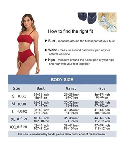 Sets Women's Two Piece Swimsuit Removable Straps Padded Bandeau Bathing Suits High Waist Bikini Set for Women - Red - CM194GX...