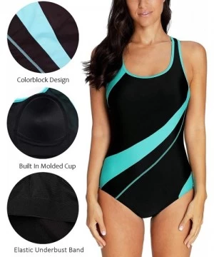 Racing Women's Athletic One Piece Swimsuit Sports Racerback Training Swimwear - Aqua - C418W2DO7AC