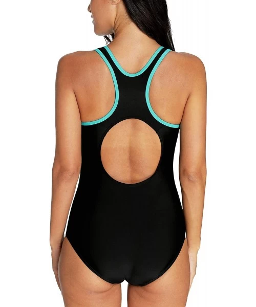 Racing Women's Athletic One Piece Swimsuit Sports Racerback Training Swimwear - Aqua - C418W2DO7AC