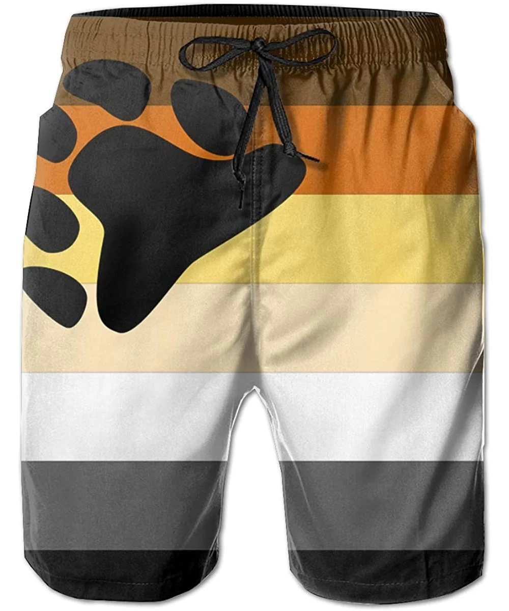 Board Shorts Men's Board Shorts-Bear Pride Footprint Flag Summer Quick Dry Board Shorts with Pockets- Sports Shorts Surf Shor...