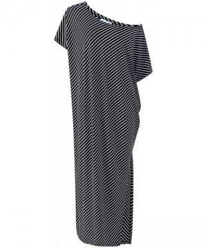 Cover-Ups Women Maxi Dress Striped Long Dresses Casual Loose Kaftan Oversized Round Neck Sundress - B-black - C018EXYMZWD