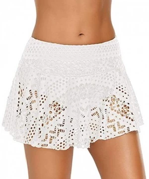 Tankinis Women's Swim Shorts High Waist Boy Shorts Bathing Suit Bikini Bottoms Lace Crochet Swimsuit Short Swim Skirt White -...