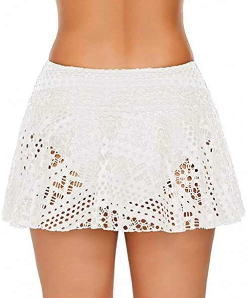 Tankinis Women's Swim Shorts High Waist Boy Shorts Bathing Suit Bikini Bottoms Lace Crochet Swimsuit Short Swim Skirt White -...